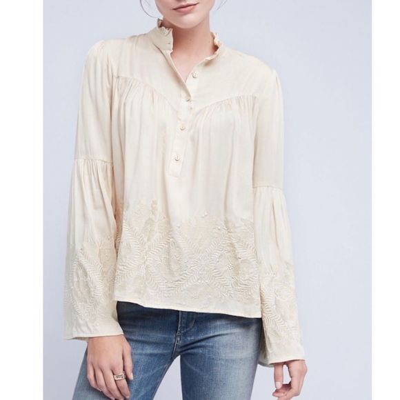 Embroidered Ivory Manor Blouse Eri + Ali NWT XS - Picture 1 of 16
